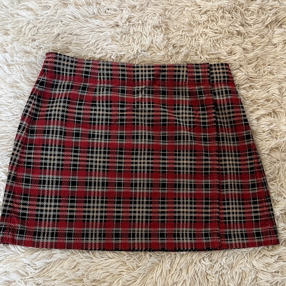 Plaid Mini Skirt in Red and Black